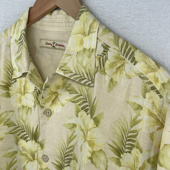 Tommy Bahama Other - TOMMY BAHAMA Shirt Mens M Linen Floral Hibiscus Tropical Camp Short Sleeve Green